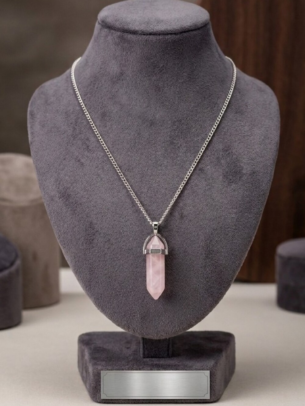 Pink Rose quartz and silver crystal points pendant necklace NWT